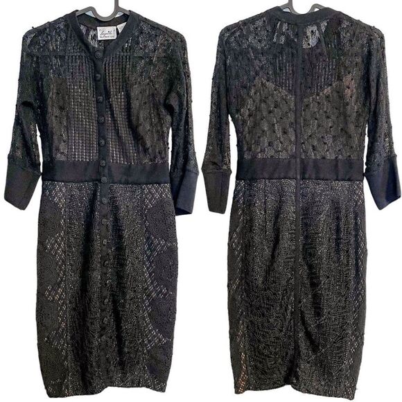 Byron Lars Beguile Mona Lace Sheath Dress Black 0 - Picture 5 of 11